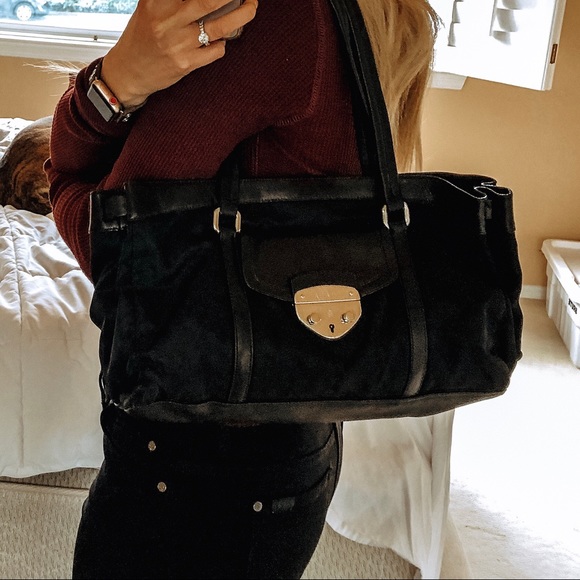 Prada Handbags - RARE PRADA Nylon/Lambskin East West Tote Bag